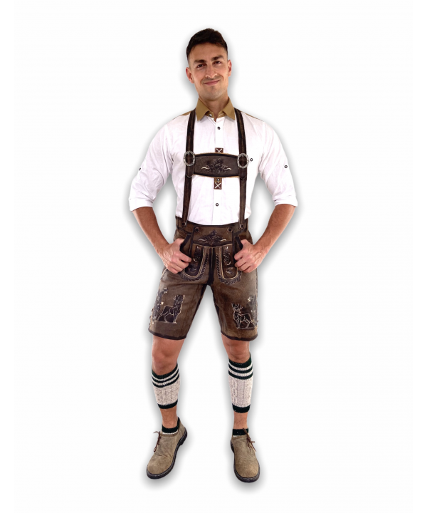 Trachten Short Authentic Lederhosen Shaded Brown